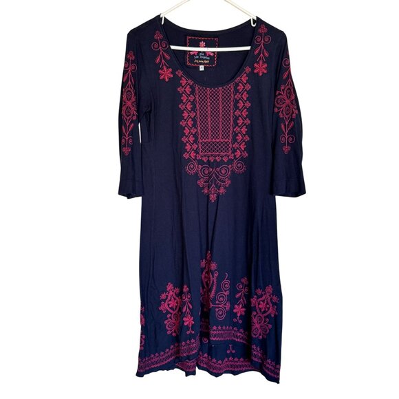 Johnny Was LA Geometric Embroidered Midi Dress 3/4 Sleeve Scoop Neck Sz Small /d - Picture 3 of 7